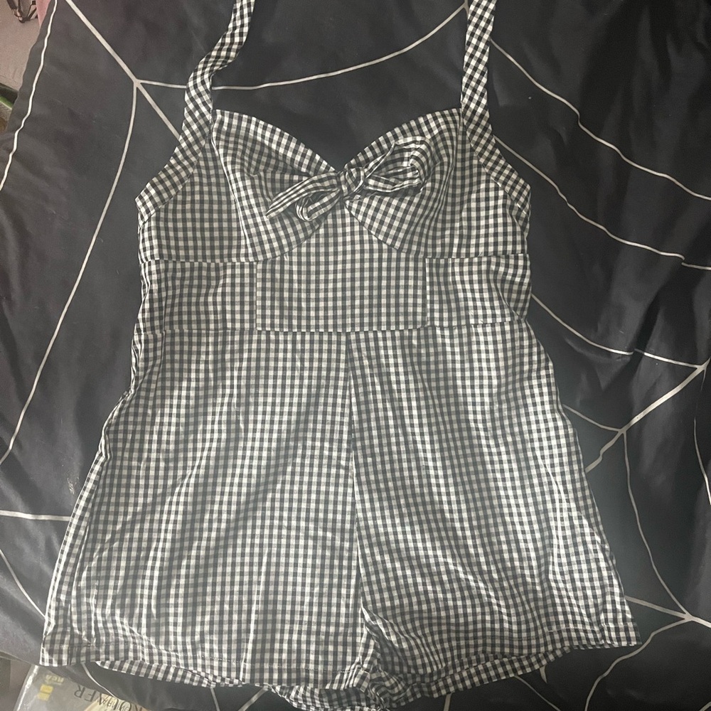 SHEIN Black and White Gingham Romper